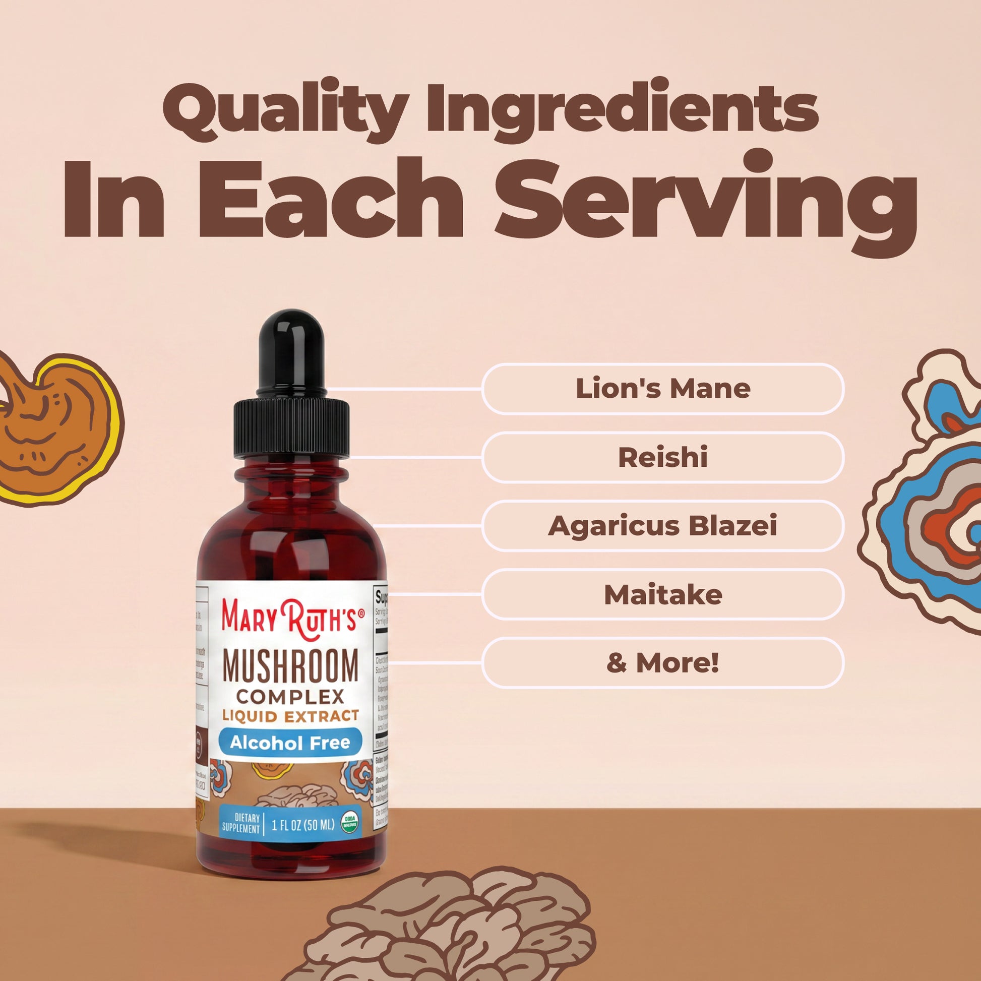 Organic Mushroom Complex Liquid Drops 1oz Ingredients