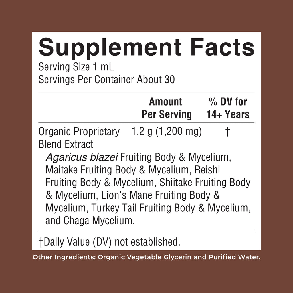 Organic Mushroom Complex Liquid Drops 1oz Supplement Facts