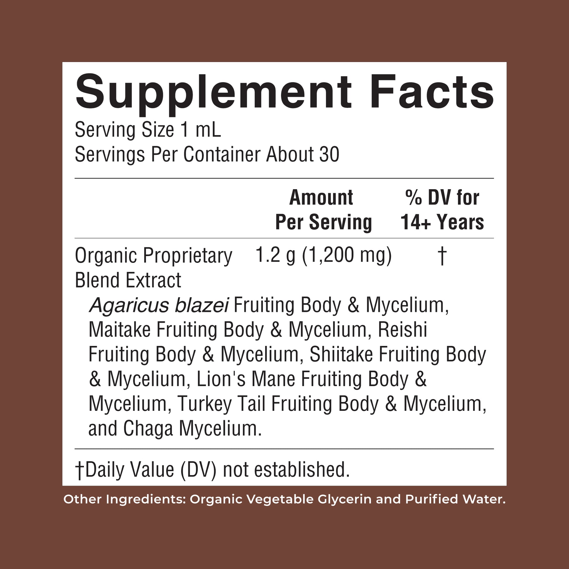 Organic Mushroom Complex Liquid Drops 1oz Supplement Facts