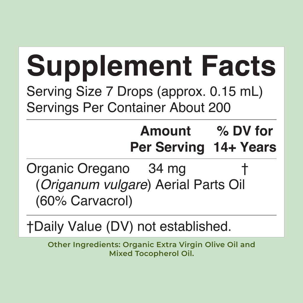 Organic Oil of Oregano Liquid Drops 1oz Unflavored Supplement Facts