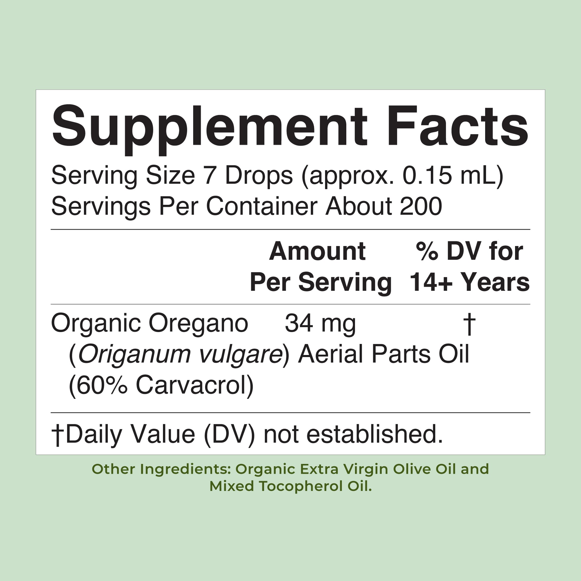 Organic Oil of Oregano Liquid Drops 1oz Unflavored Supplement Facts