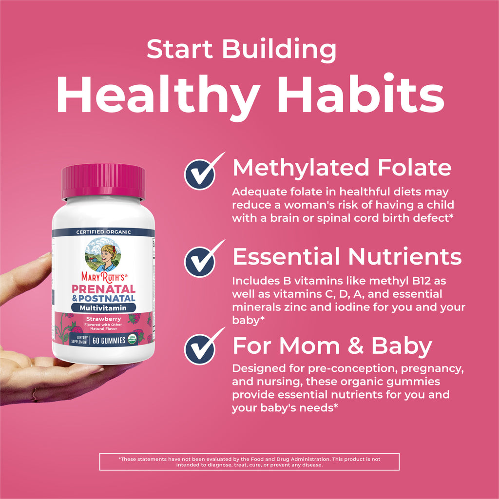 Organic Prenatal Postnatal Multivitamin Gummies 60CT Strawberry Healthy Habits