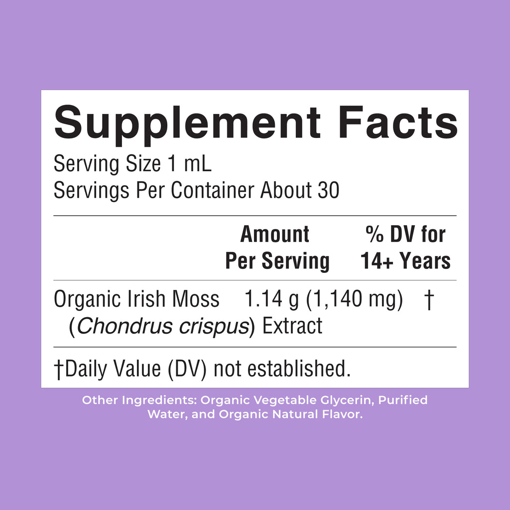 Organic Sea Moss Liquid Drops 1oz Supplement Facts