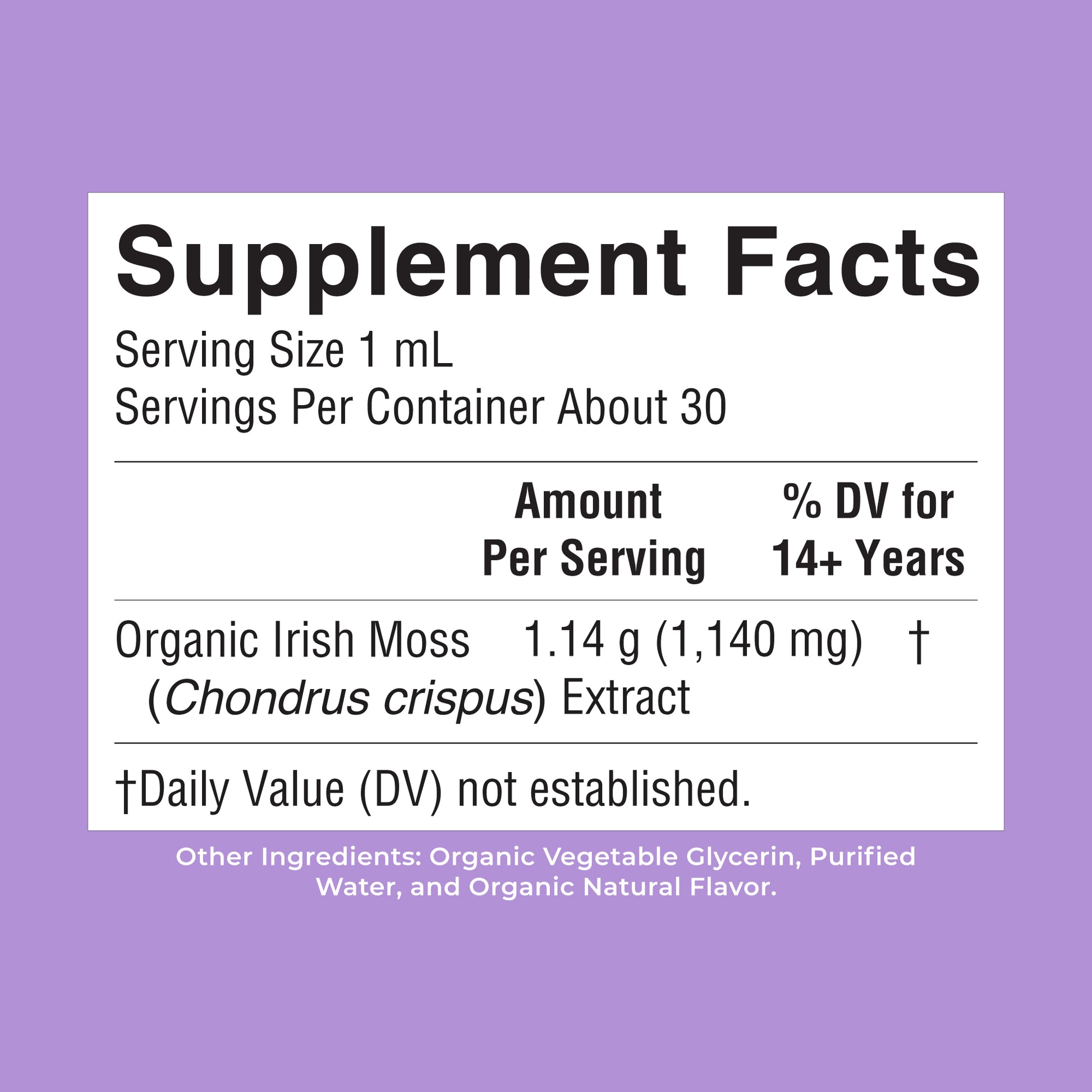 Organic Sea Moss Liquid Drops 1oz Supplement Facts
