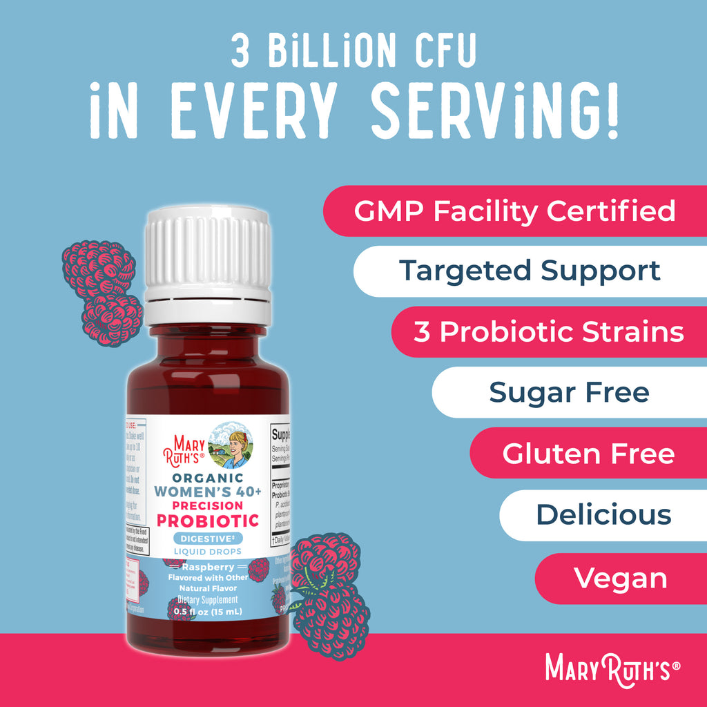 Organic Women's 40+ Precision Probiotic Digestive Liquid Drops 0.5oz Raspberry Ingredients