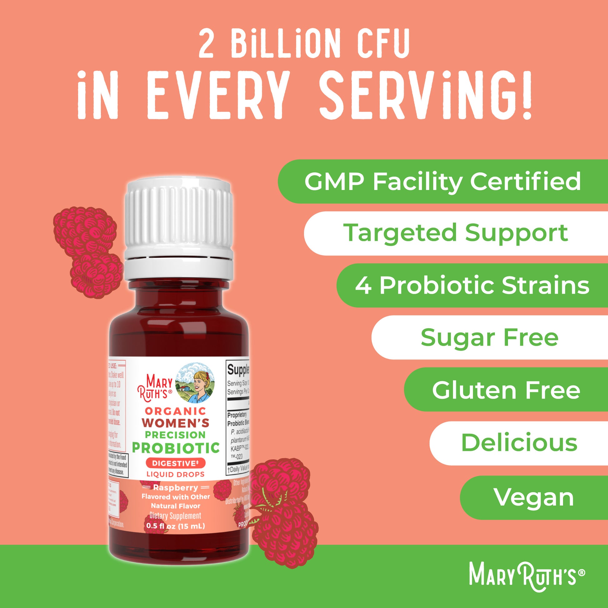 Organic Women's Precision Probiotic Digestive Liquid Drops 0.5oz Raspberry Ingredients