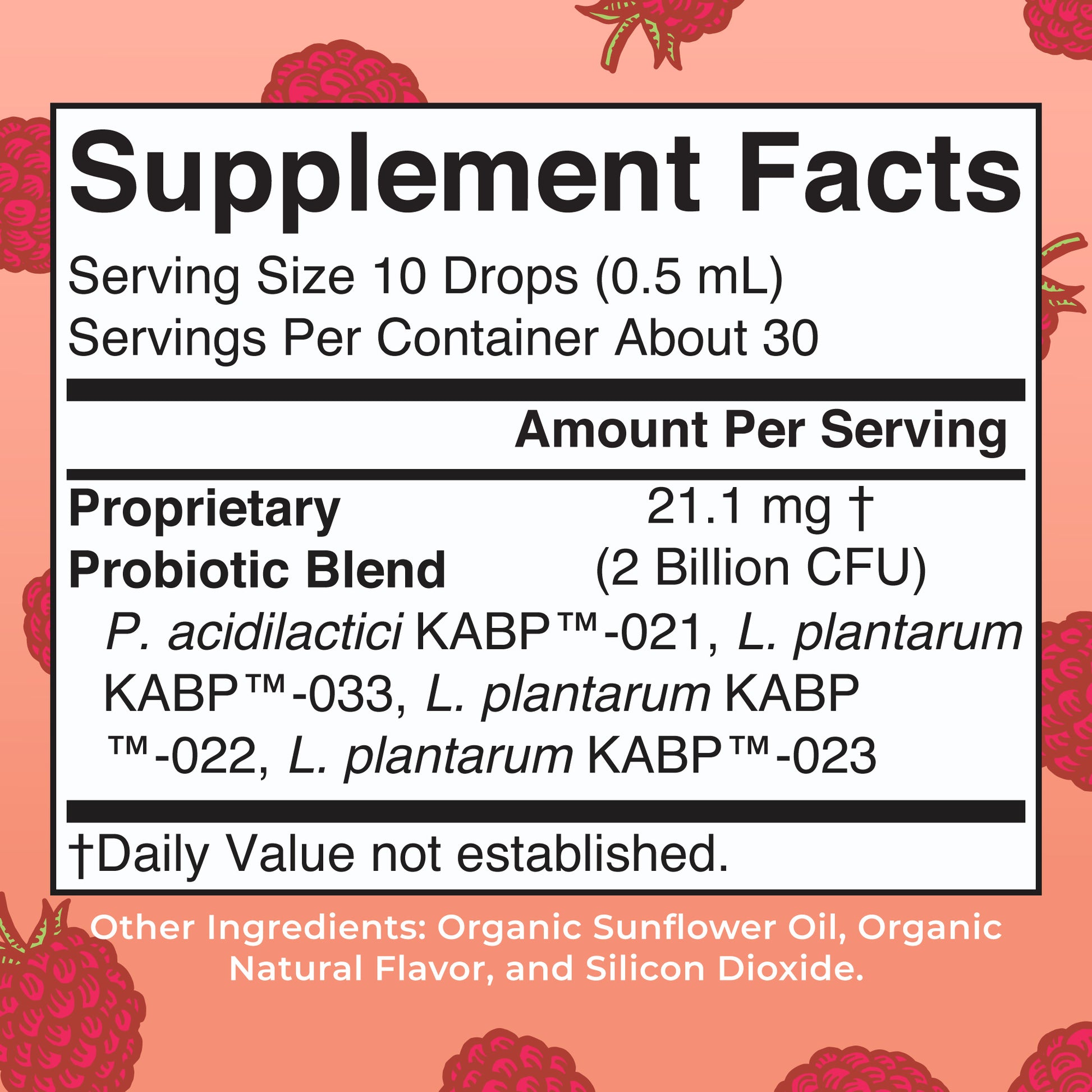 Organic Women's Precision Probiotic Digestive Liquid Drops 0.5oz Raspberry Supplement Facts