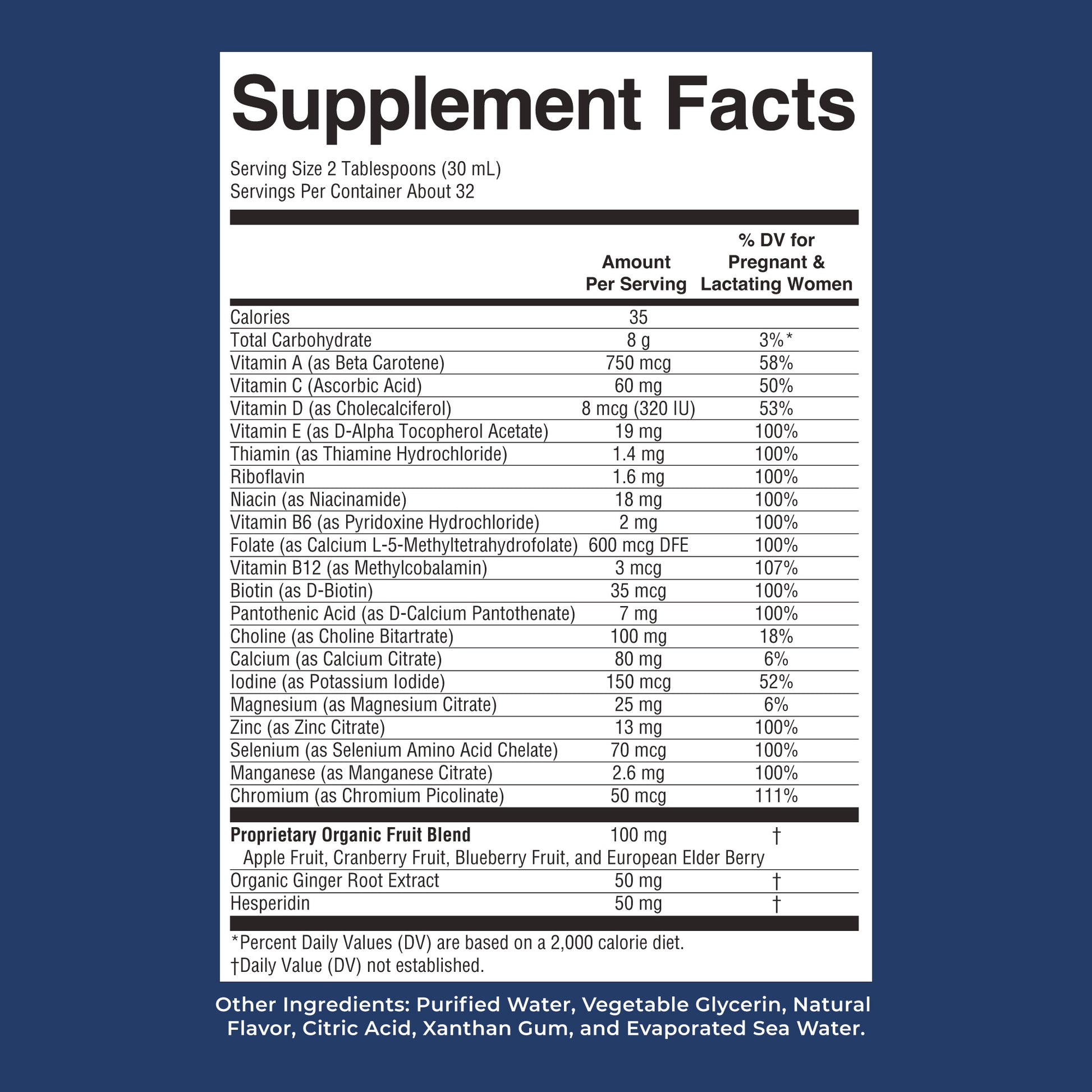 Prenatal & Postnatal Liquid Multivitamin 32oz Berry Supplement Facts