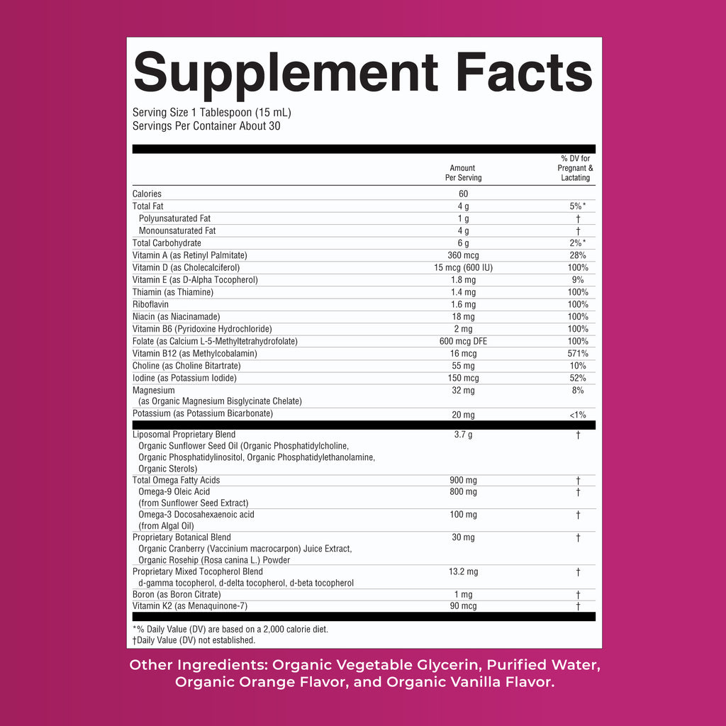 Prenatal Postnatal Multivitamin Liposomal Supplement Facts