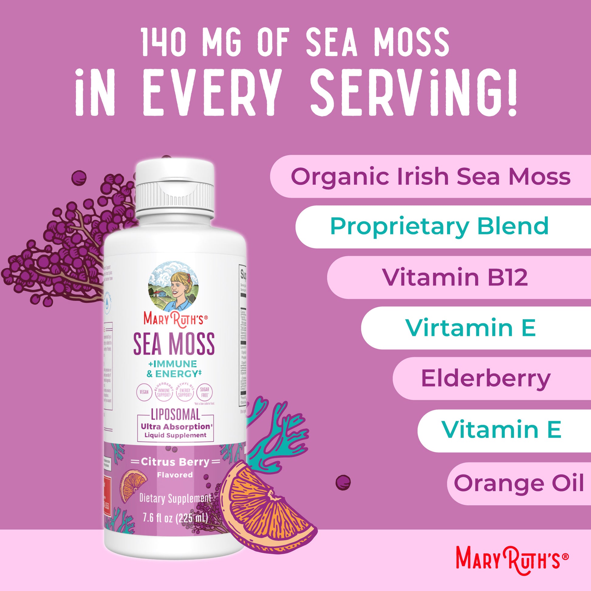 Sea Moss + Immune & Energy Liposomal 7oz Citrus Berry Ingredients