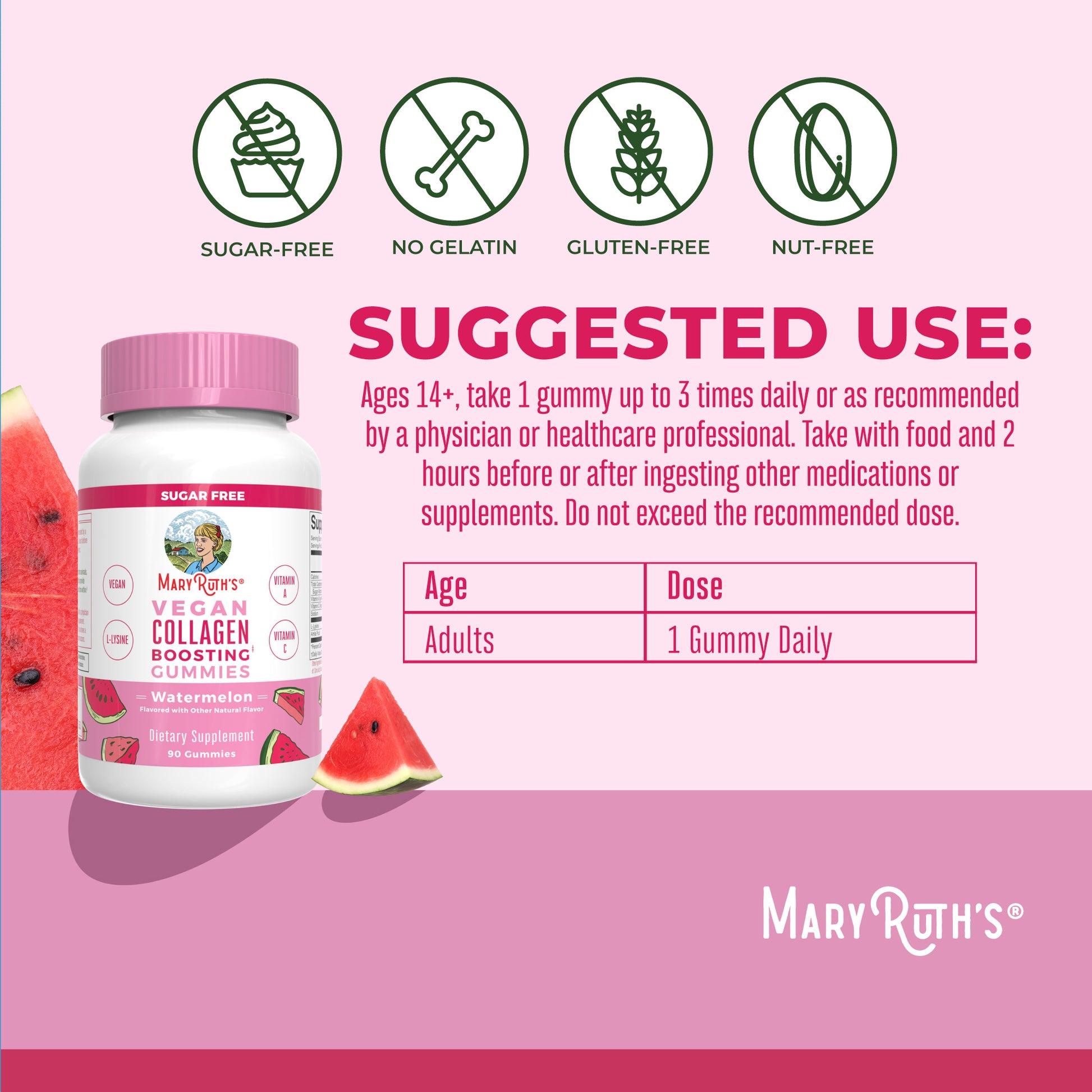 Vegan Collagen Boosting Gummies Watermelon 90CT Suggested Use