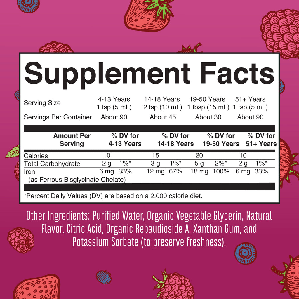 Vegan Liquid Iron Mixed Berry 15oz Supplement Facts