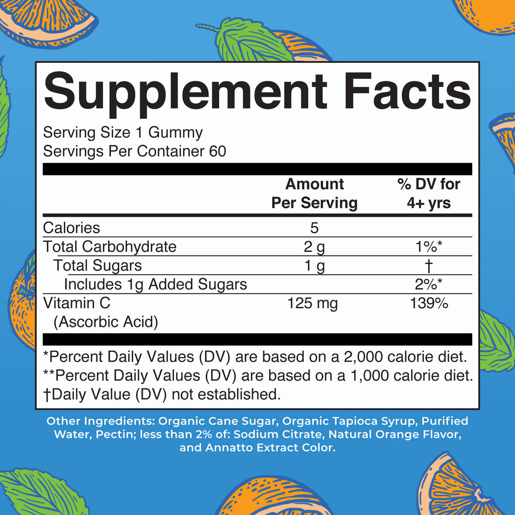 Vitamin C Gummies (Orange) 60 Count Supplement Facts