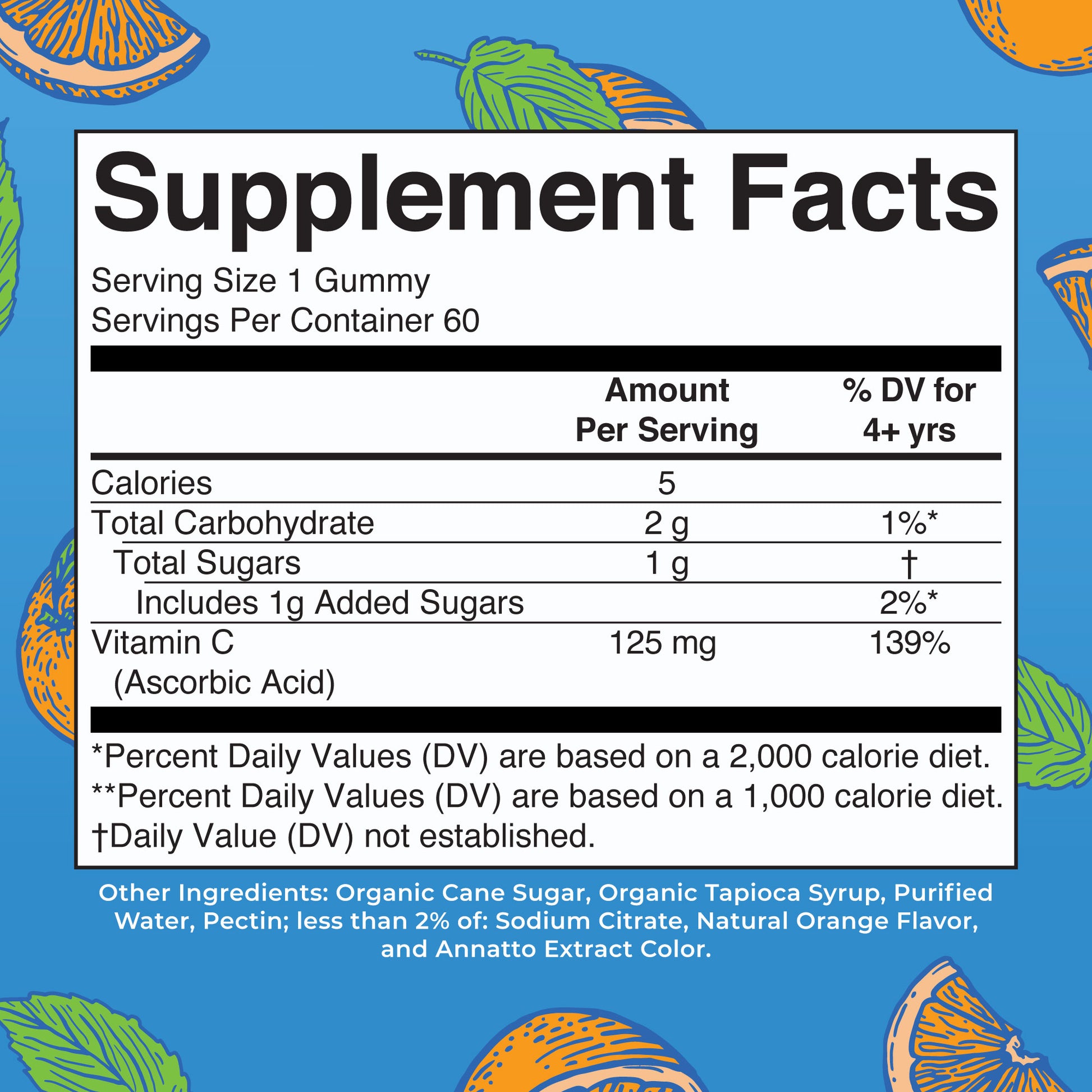Vitamin C Gummies (Orange) 60 Count Supplement Facts