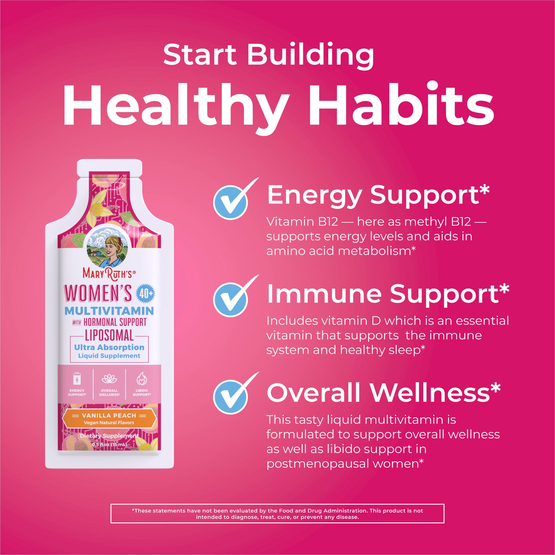 Womens 40+ Multivitamin Liposomal Pouches 0.5oz Vanilla Peach Healthy Habits