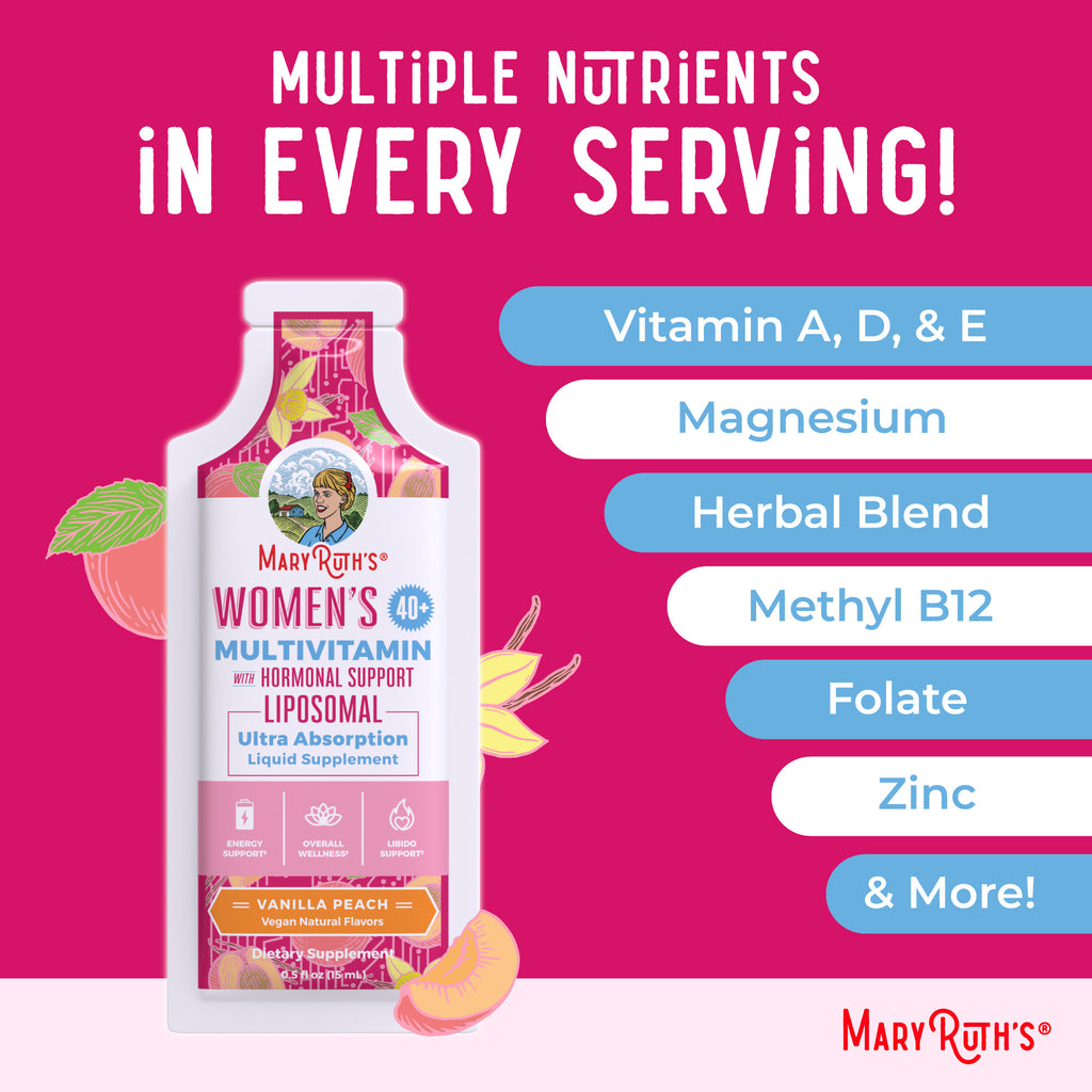 Women's 40+ Multivitamin Liposomal Pouches 0.5oz Vanilla Peach Ingredients