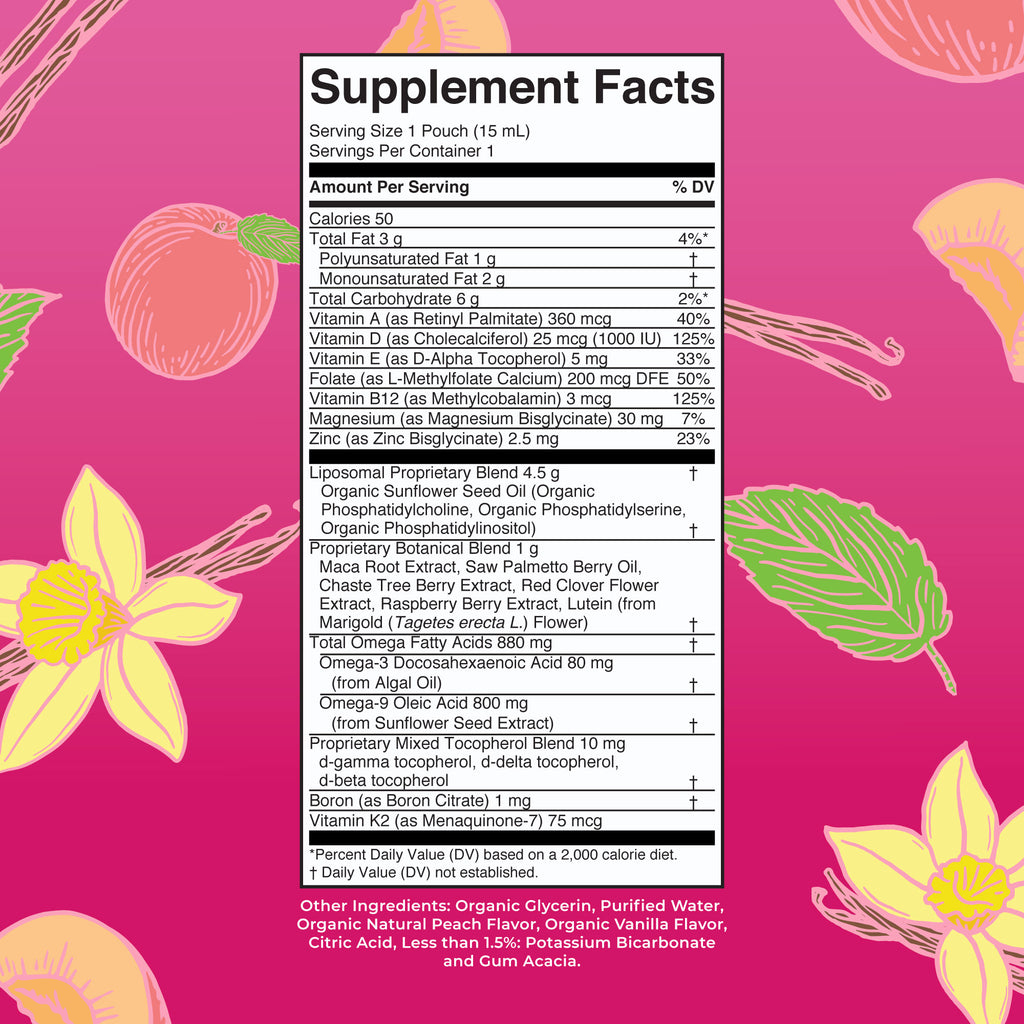 Women's 40+ Multivitamin Liposomal Pouches 0.5oz Vanilla Peach Supplement Facts
