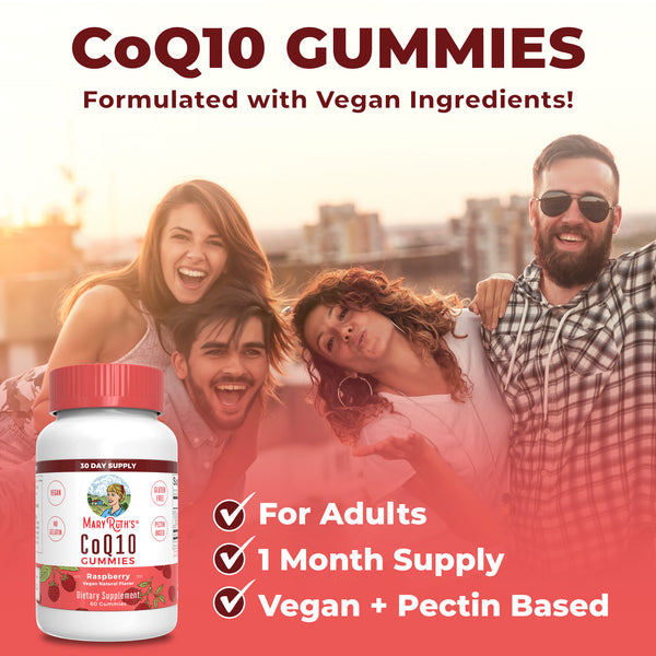 MaryRuth Vegan CoQ10 Supplement Gummies For Kids & Adults Raspberry Flavor Product Overview