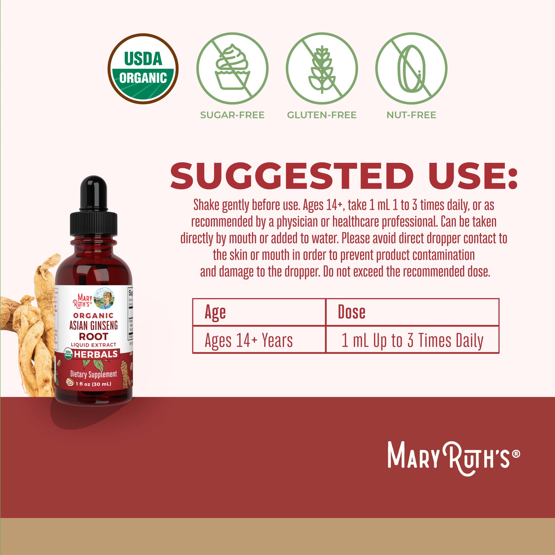 Asian Ginseng Drops, Org, 1 oz Suggested Use