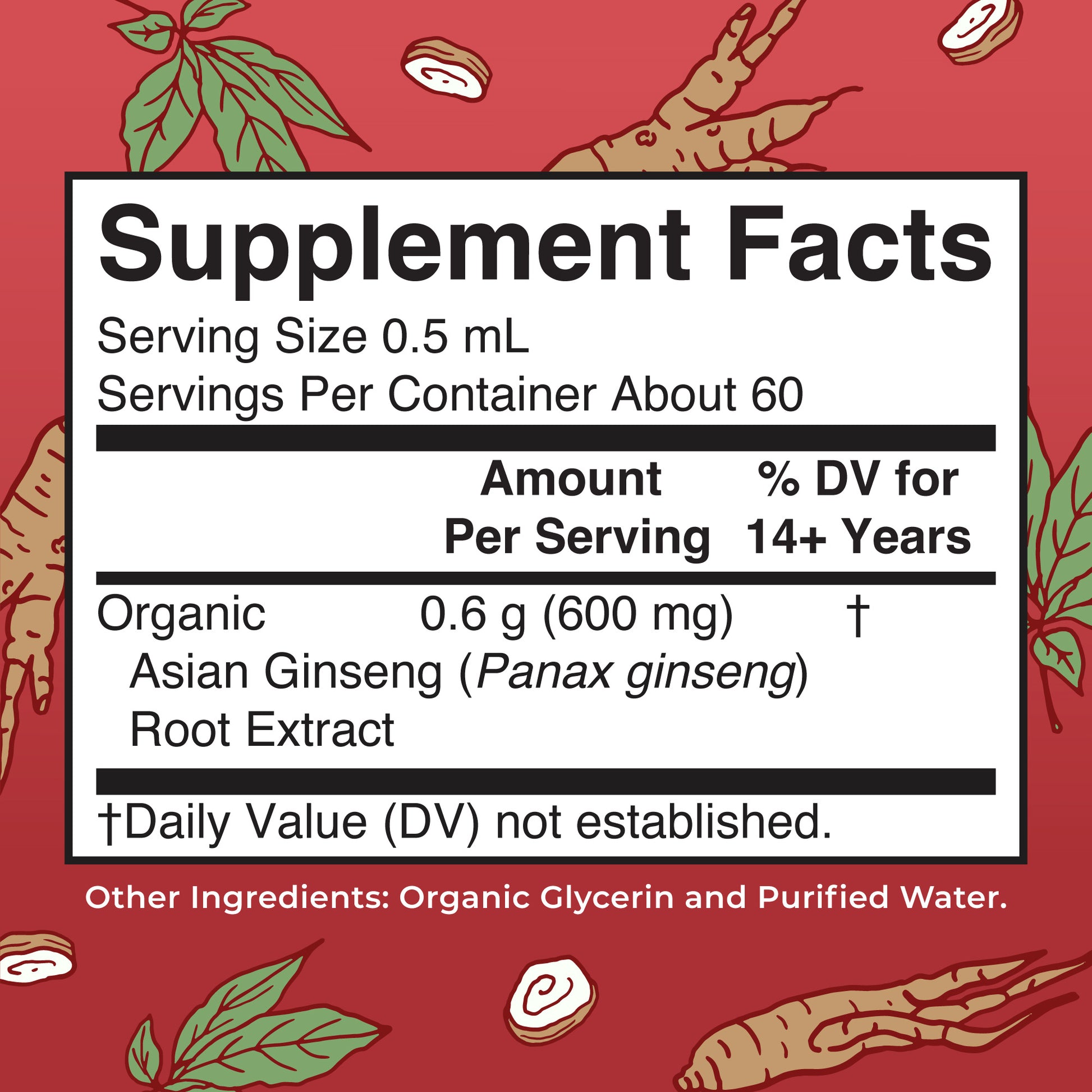 Asian Ginseng Drops, Org, 1 oz Supplement Facts