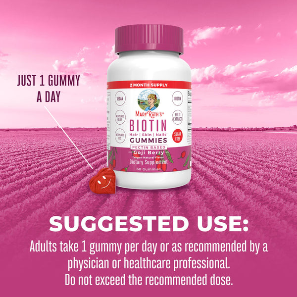 MaryRuth Biotin Gummies For Hair, Skin & Nails Goji Berry Flavor Suggested Use