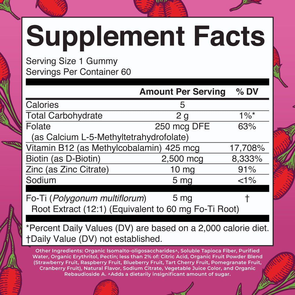 Biotin Gummies 60 Count Supplement Facts