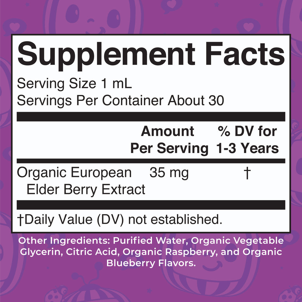 CoComelon Organic Toddler Elderberry Liquid Drops Supplement Facts