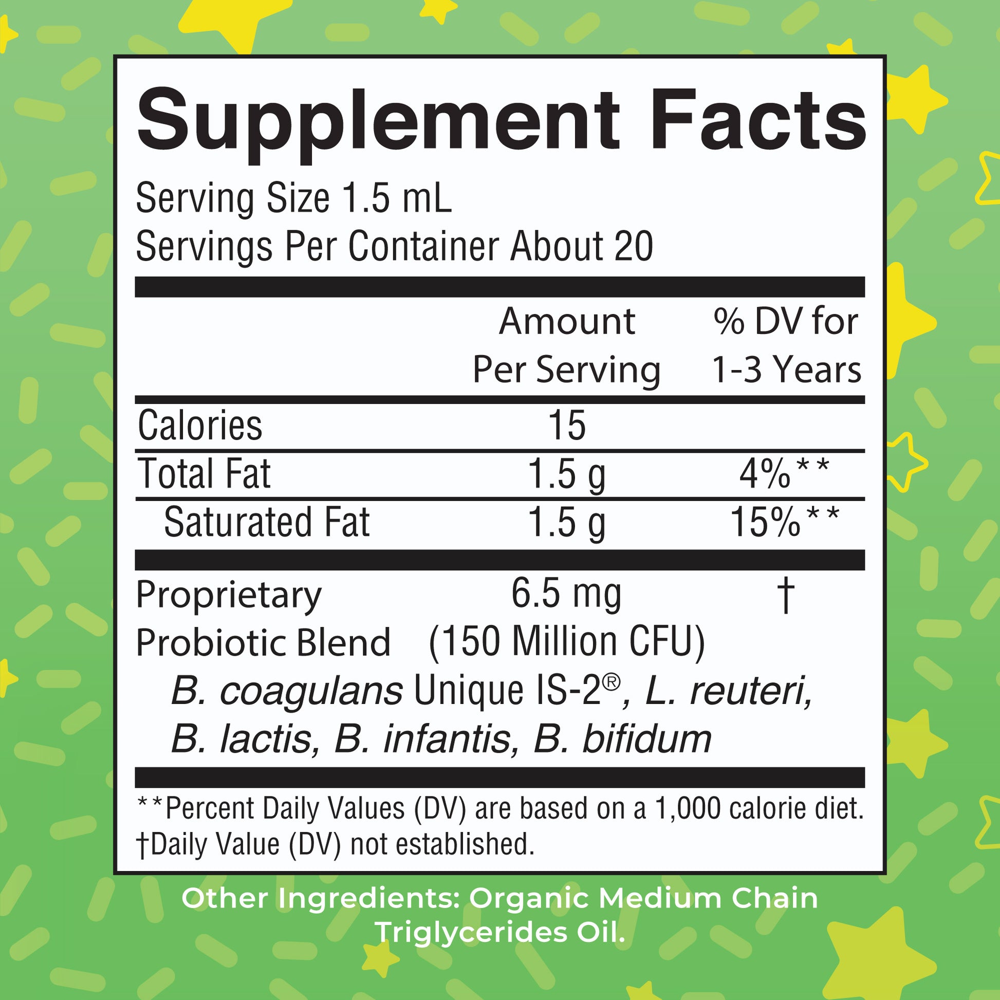 CoComelon Organic Toddler Liquid Probiotic Supplement Facts