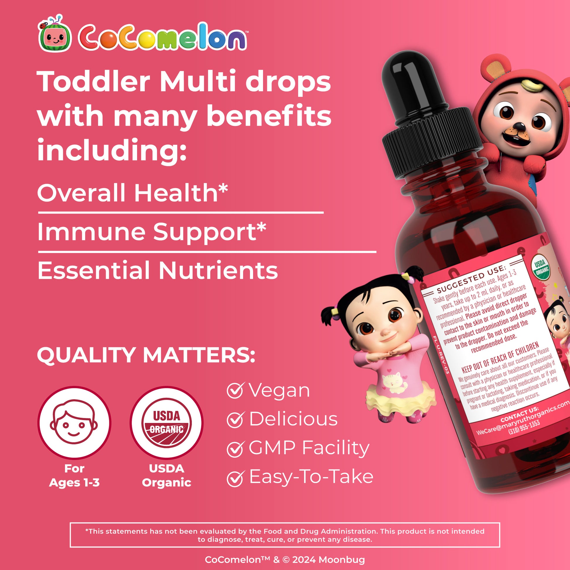 CoComelon Organic Toddler Multivitamin with Iron Liquid Drops Benefits