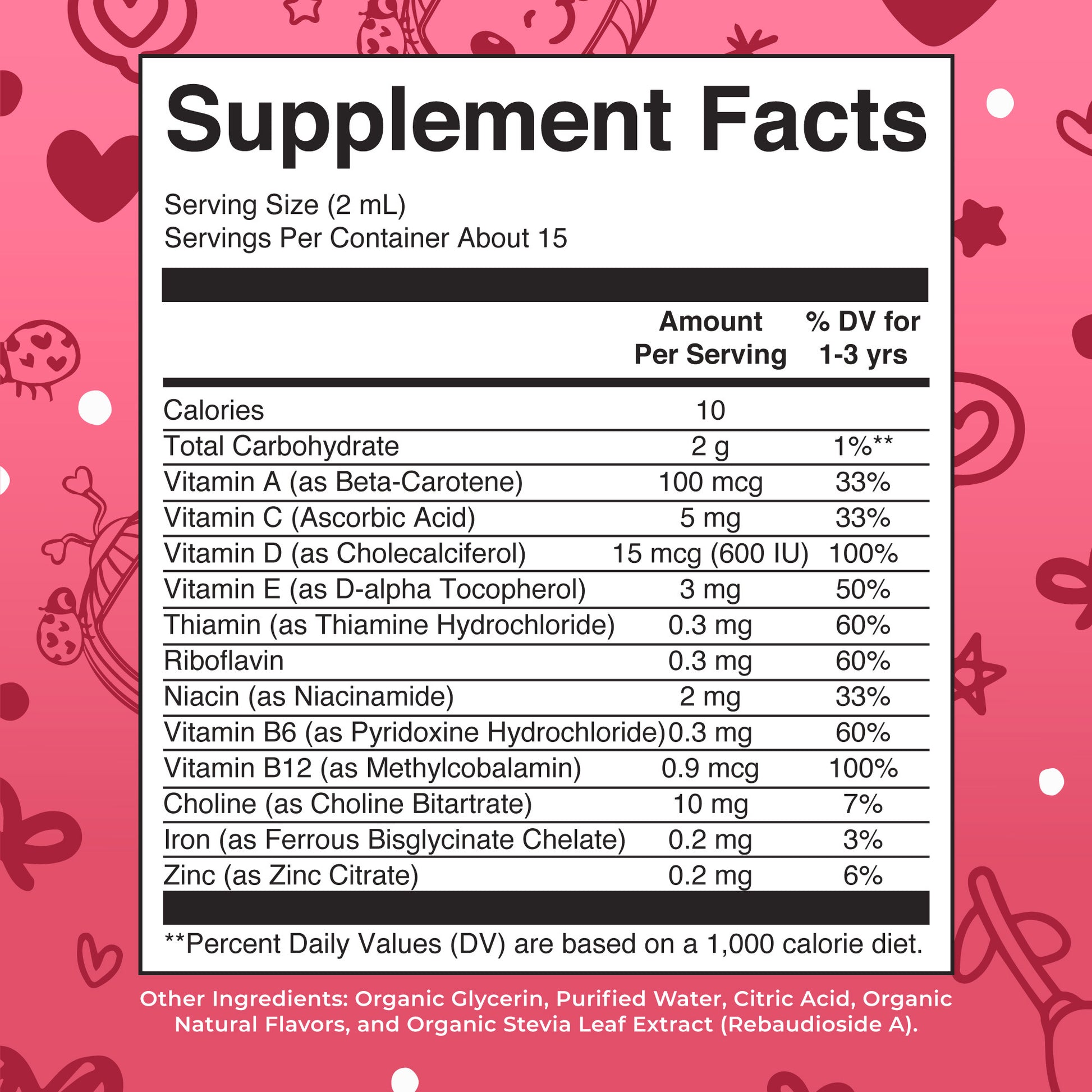 CoComelon Organic Toddler Multivitamin with Iron Liquid Drops Supplement Facts