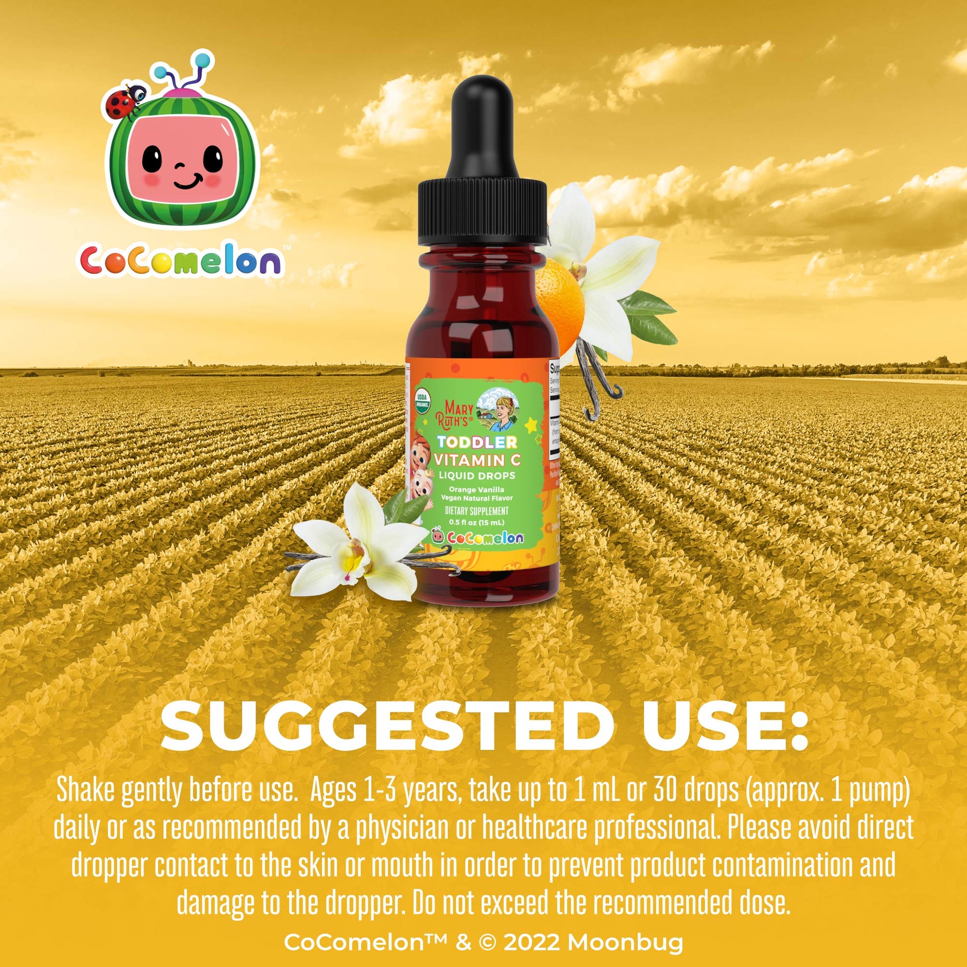 CoComelon Organic Toddler Vitamin C Liquid Drops Suggested Use
