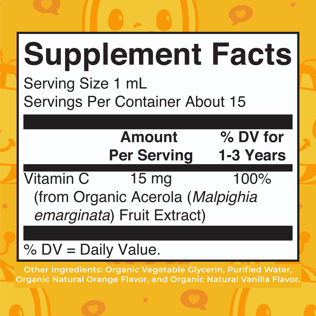 CoComelon Organic Toddler Vitamin C Liquid Drops Supplement Facts