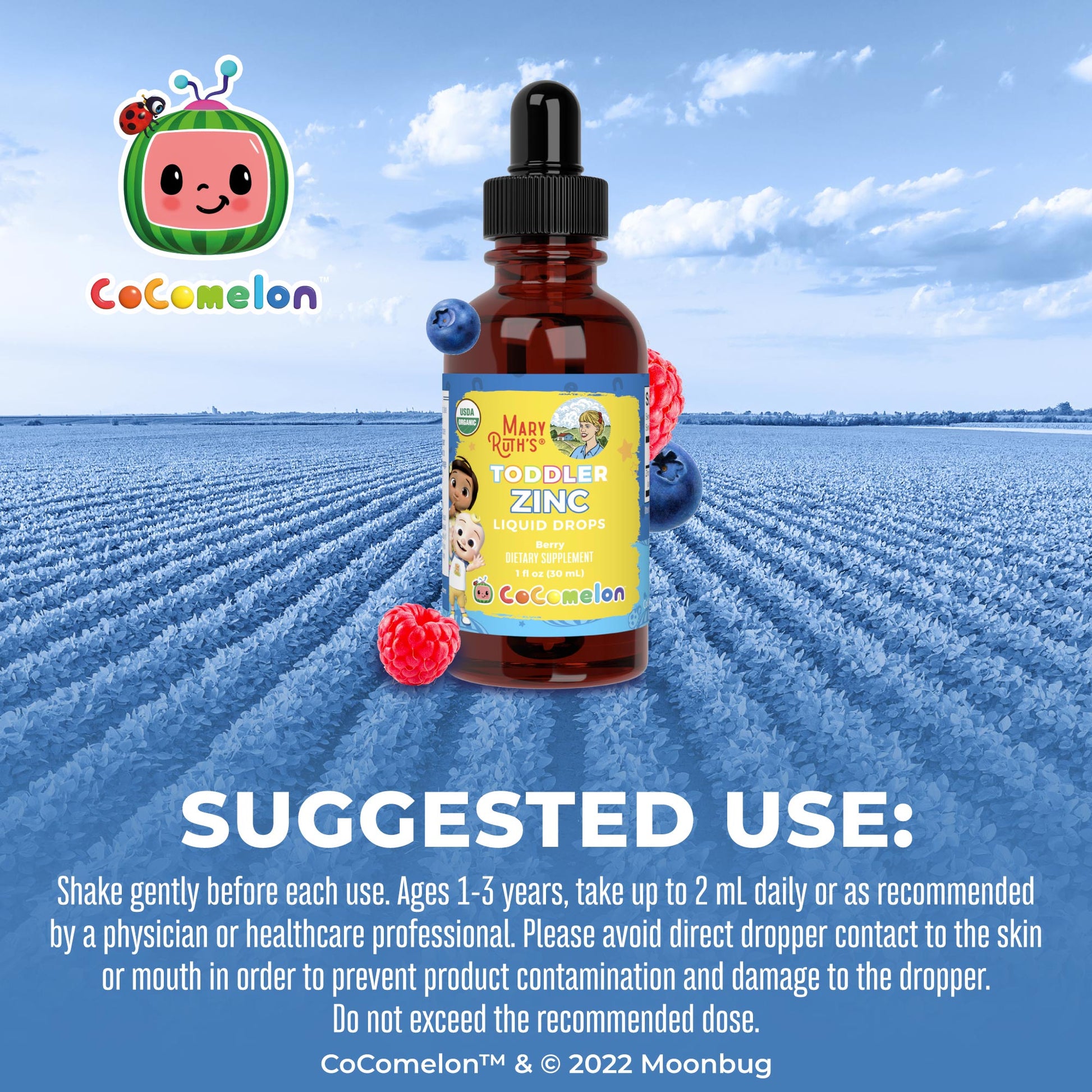 CoComelon Organic Toddler Zinc Liquid Drops Suggested Use
