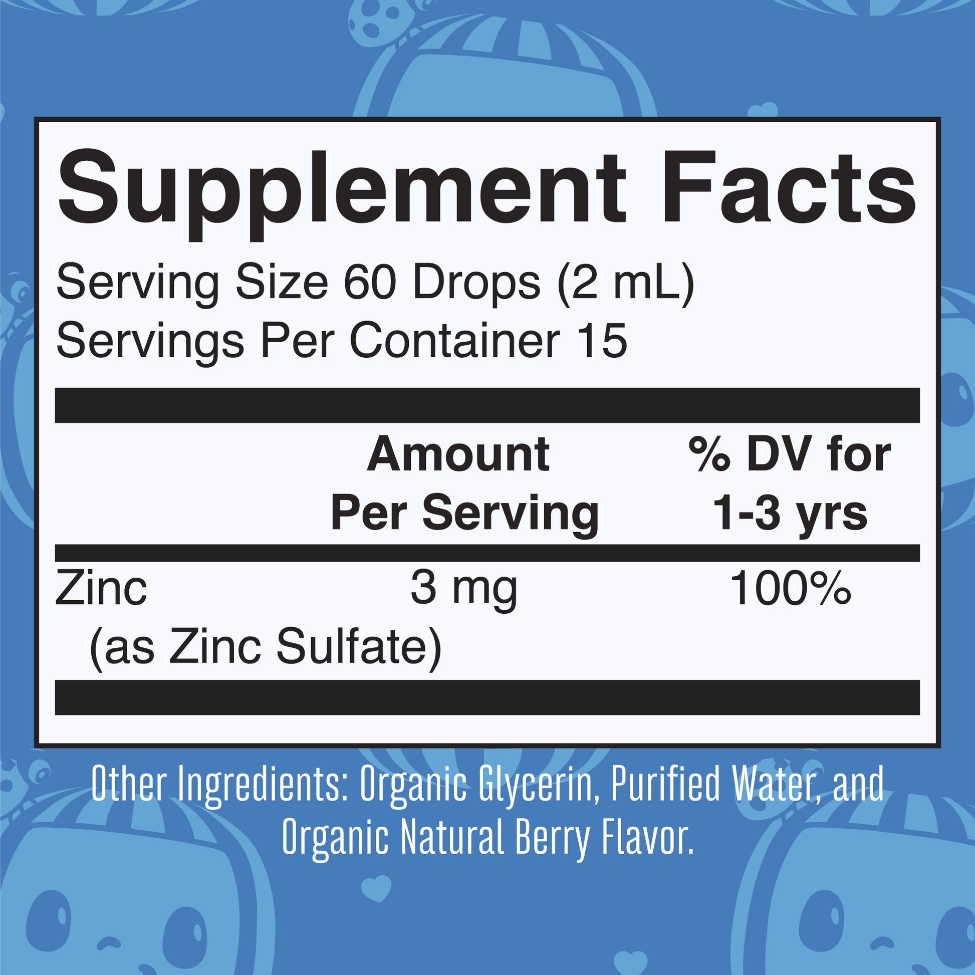 CoComelon Organic Toddler Zinc Liquid Drops Supplement Facts