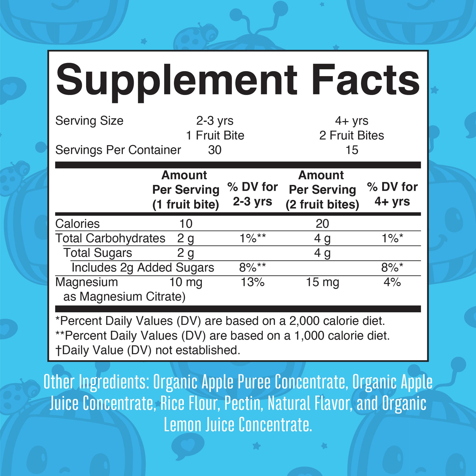 CoComelon Toddler Magnesium Fruit Bites Supplement Facts