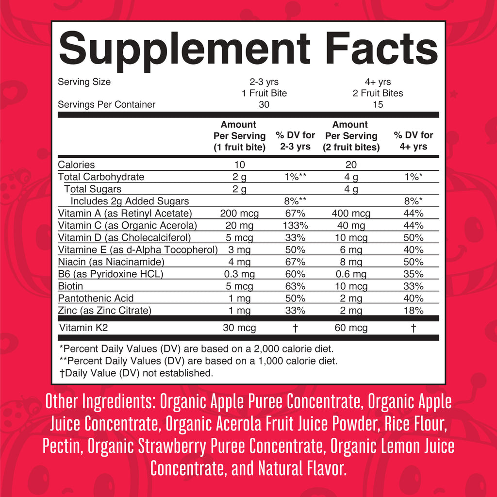 CoComelon Toddler Multivitamin Fruit Bites 30 Count Supplement Facts
