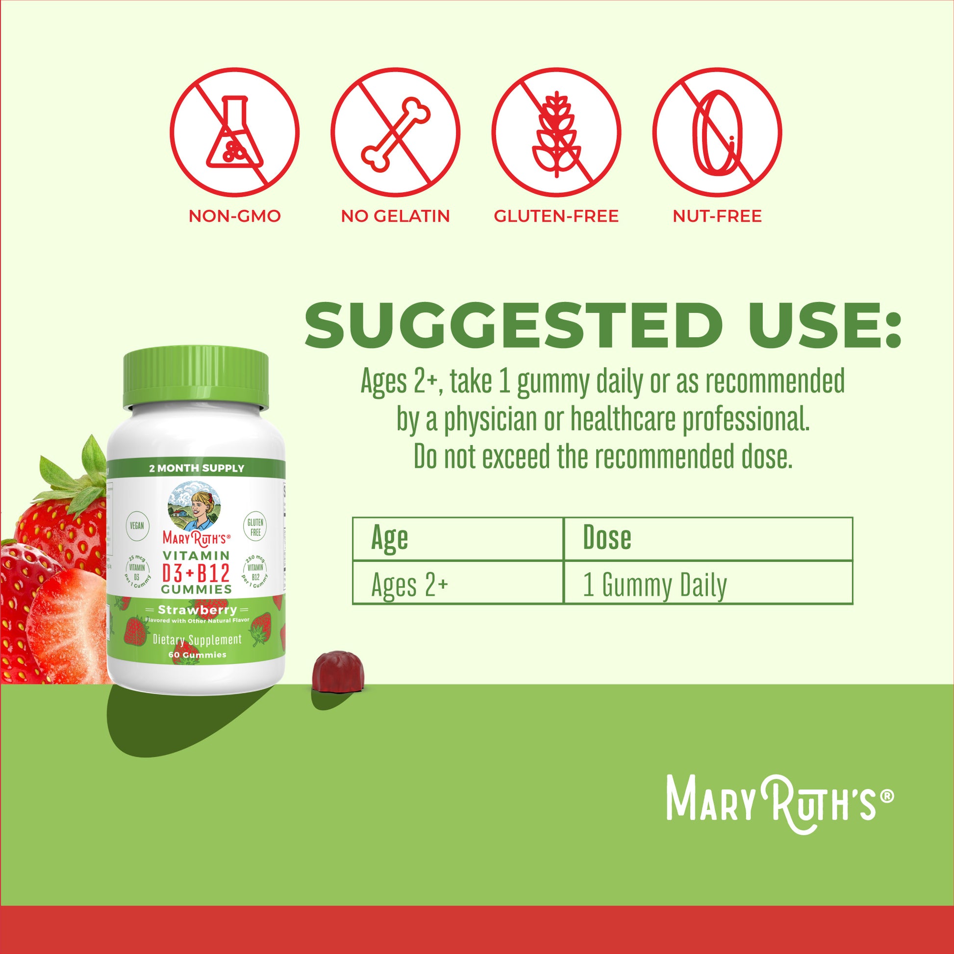 D3 + B12 Gummies (Strawberry) Suggested Use