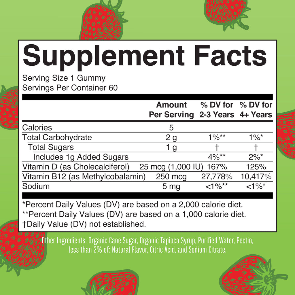 D3 + B12 Gummies (Strawberry) Supplement Facts