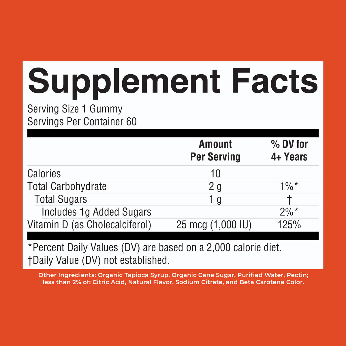 D3 Gummies Orange 60count Supplement Facts