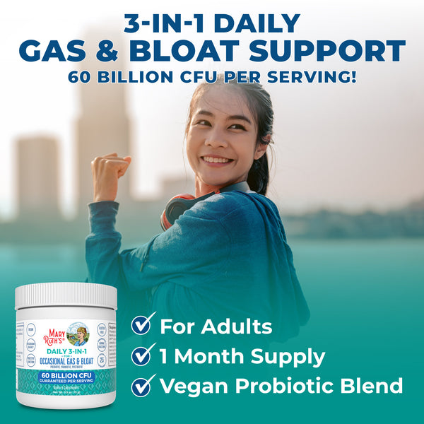 MaryRuth 3-in-1 Gas & Bloat Powder With Probiotics For Digestion Unflavored Pre, Pro & Postbiotic & Microbiome Balance  Product Overview