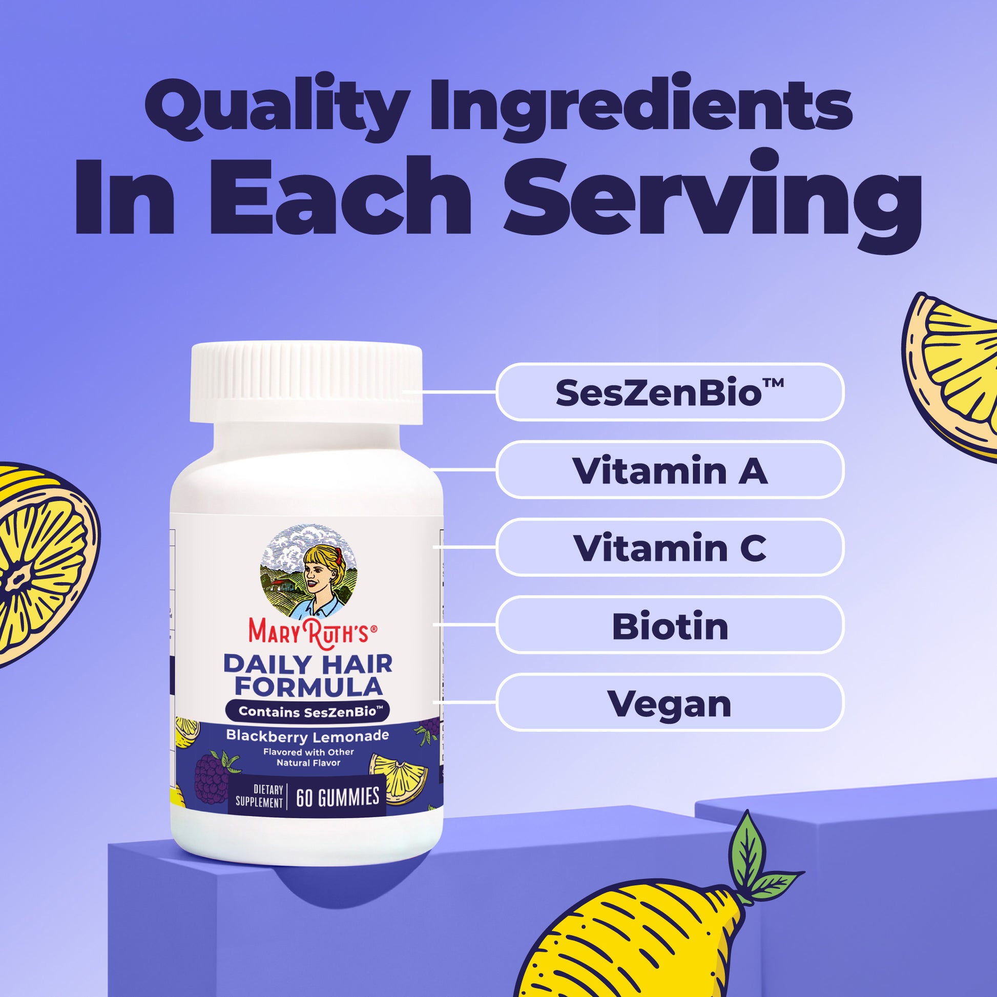Daily Hair Formula Gummies Blackberry Lemonade 60ct Ingredients