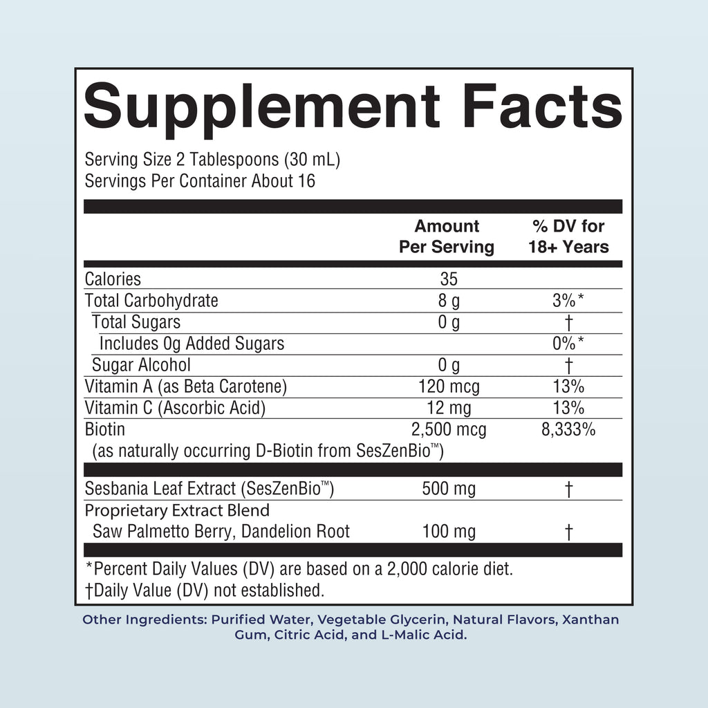 Daily Liquid Hair Formula 16oz Berry Pomegranate Supplement Facts