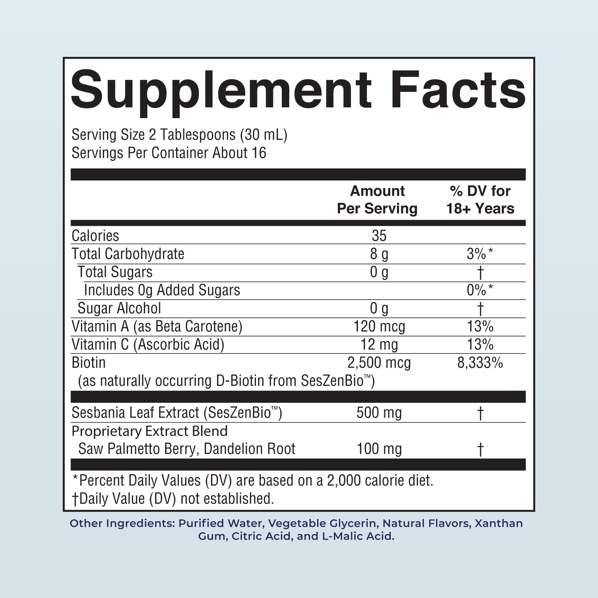 Daily Liquid Hair Formula 16oz Berry Pomegranate Supplement Facts