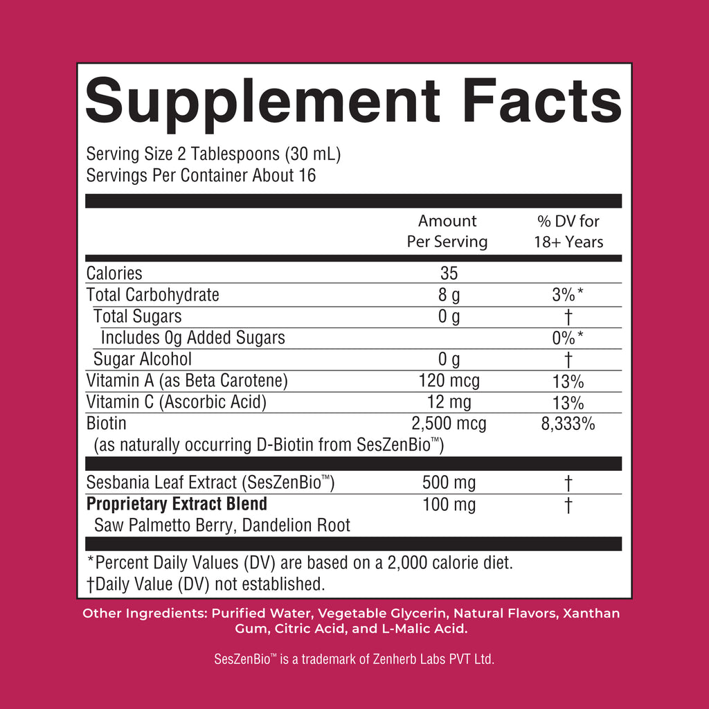 Daily Liquid Hair Formula Strawberry Watermelon 16oz Supplement Facts