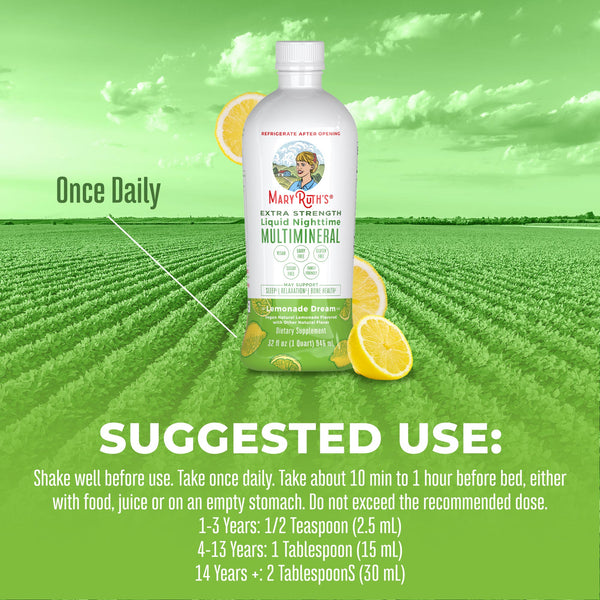 MaryRuth Extra Strength Liquid Nighttime Multimineral Lemonade Dream Flavor Suggested Use
