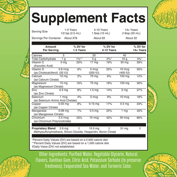 MaryRuth Extra Strength Liquid Nighttime Multimineral Lemonade Dream Flavor Supplement Facts