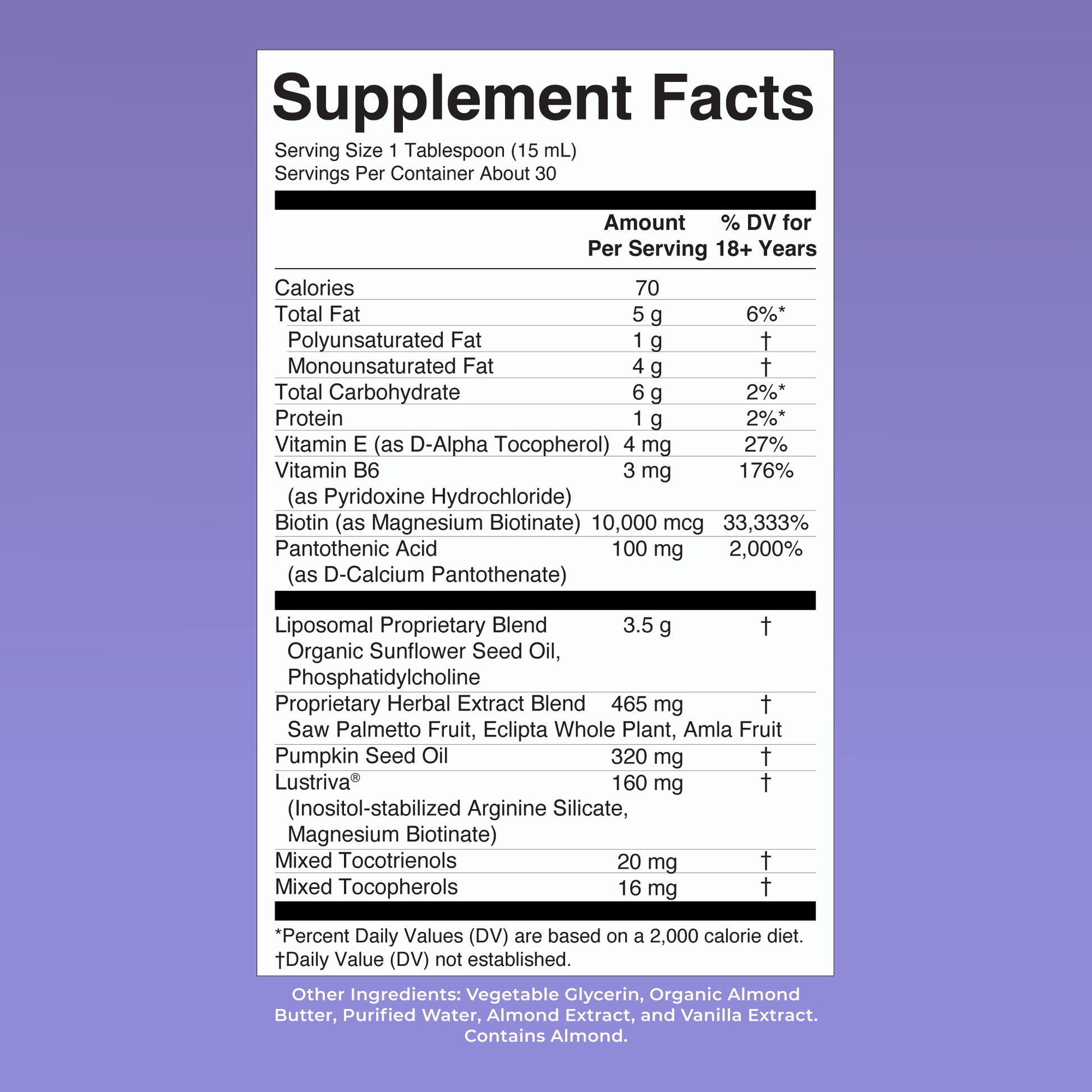 Hair Growth Max Liposomal Almond Cookie 15oz Supplement Facts