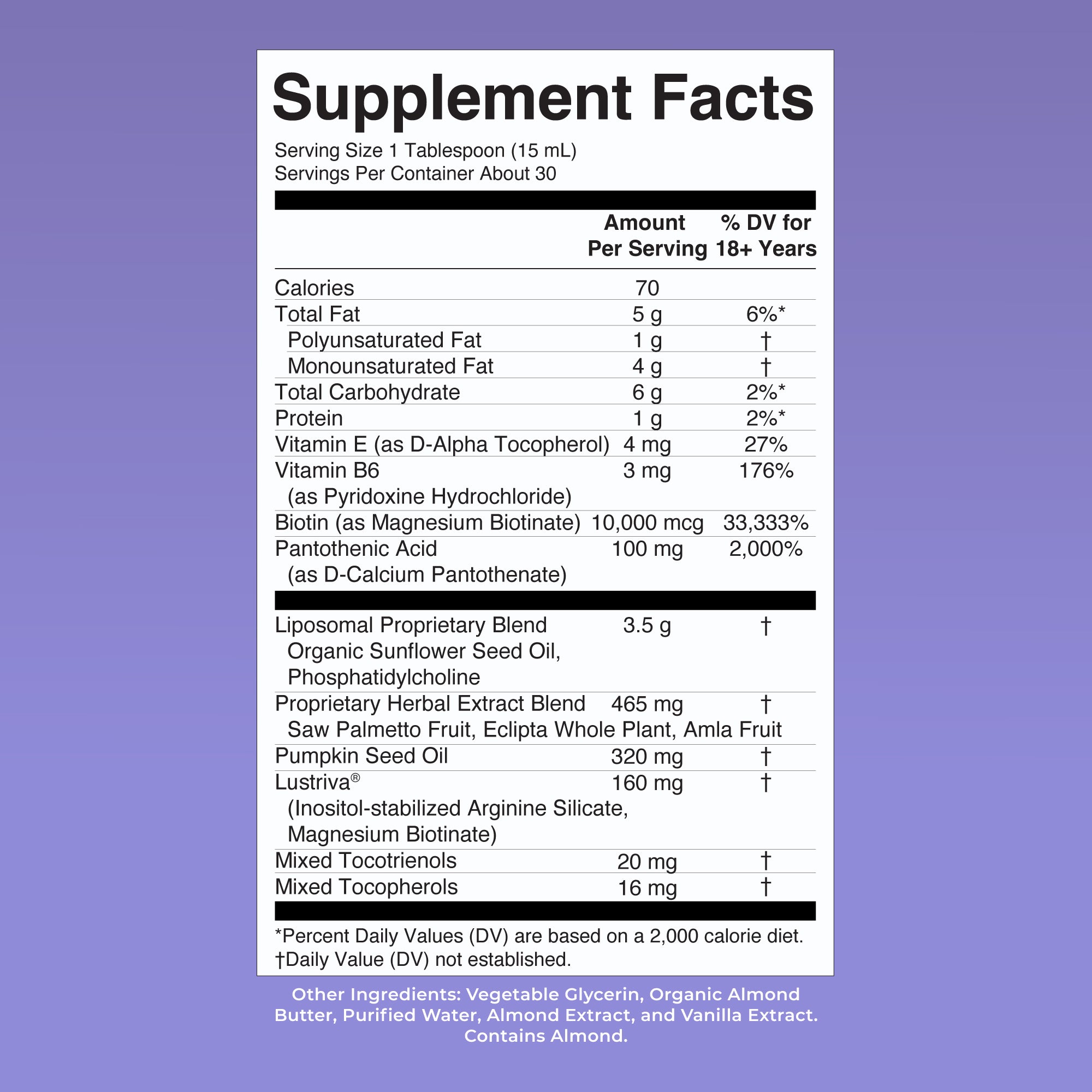 Hair Growth Max Liposomal Almond Cookie 15oz Supplement Facts