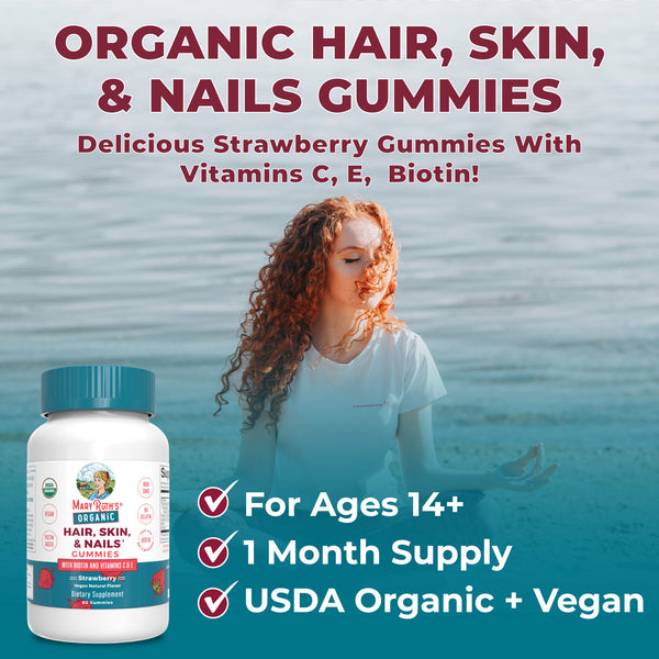MaryRuth Vegan Organic Hair, Skin, & Nails Vitamin Gummies Strawberry Flavor Health Benefits
