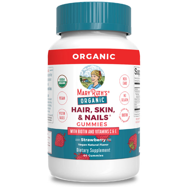 MaryRuth Vegan Organic Hair, Skin, & Nails Vitamin Gummies Strawberry Flavor Product Image Bottle